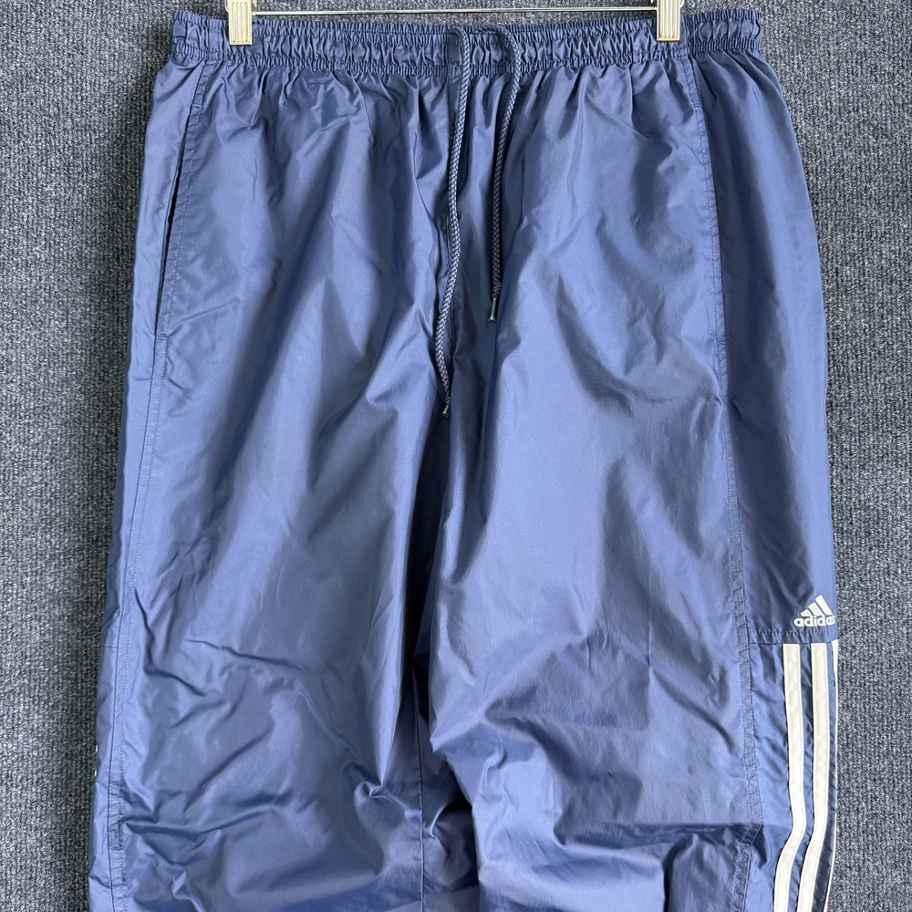 Adidas Track Pants Mens Med Blue Woven 3-Stripes‎ Elastic Waist Pockets Athletic